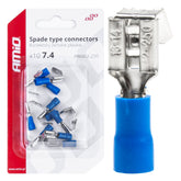 Siniset eristetyt lattaliittimet 7,4/6,3 mm, sarja 10 kpl.