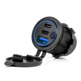Vandtæt billader med USB og to USB-C-porte