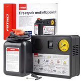 Dækreparations- og pumpekit med 12 V-kompressor og 31 mm cylinder
