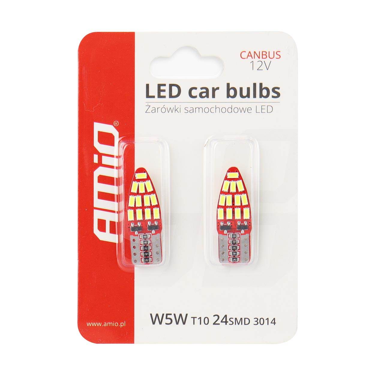 T10e W5W LED-polttimo CANBUS-järjestelmällä, mitat 28 x 10 mm