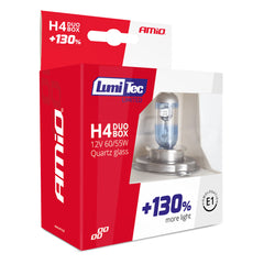 Pakkaus, jossa kaksi LumiTec Limited H4 -halogeenipolttimoa
