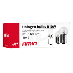 Pakkaus, jossa 10 kpl R10W-halogeenipolttimoita auton valaistukseen