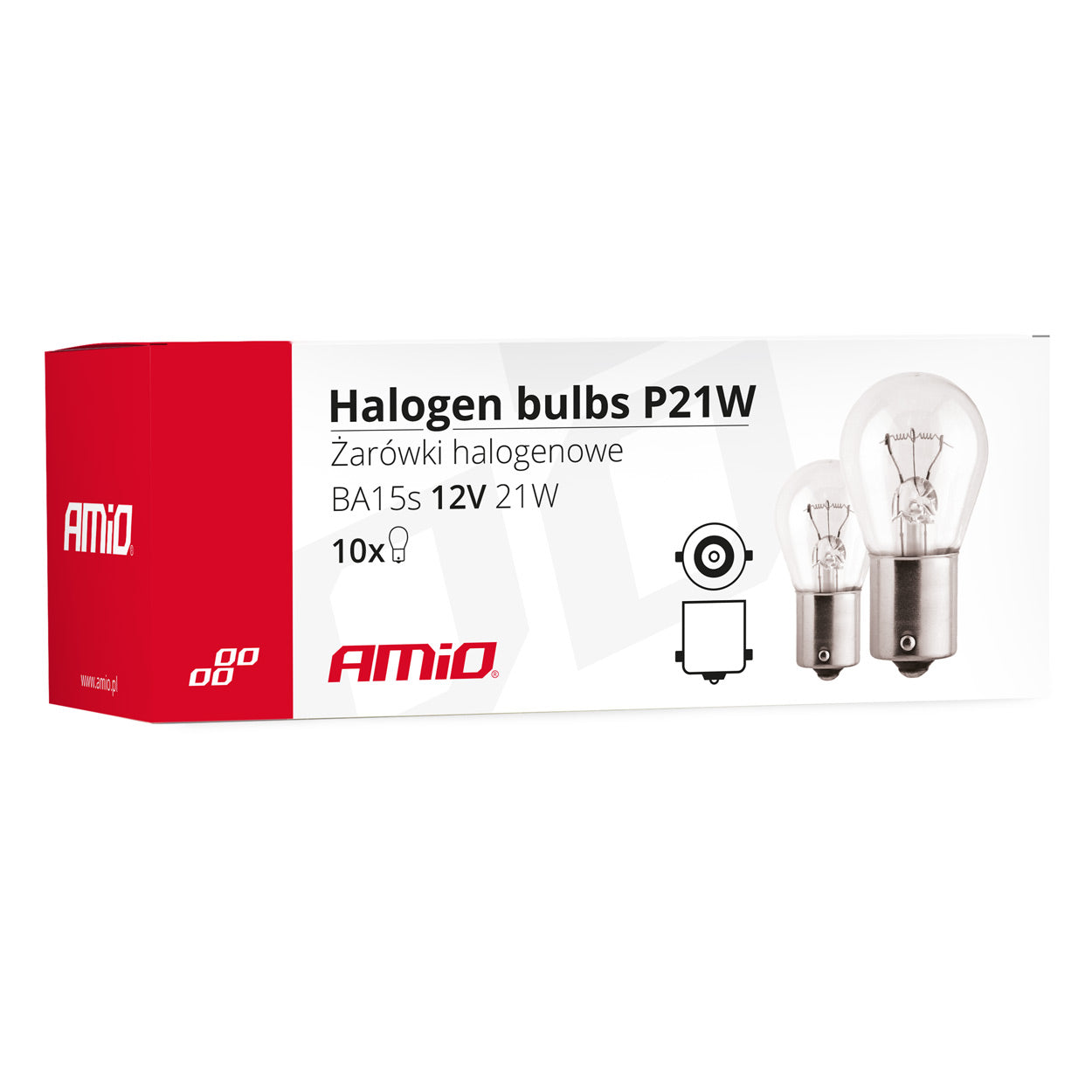 Pakkaus, jossa 10 kpl P21W-halogeenipolttimoa