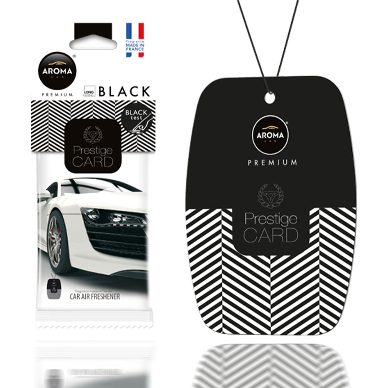 Aroma Prestige Card Black - riippuva selluloosainen auton ilmanraikastin