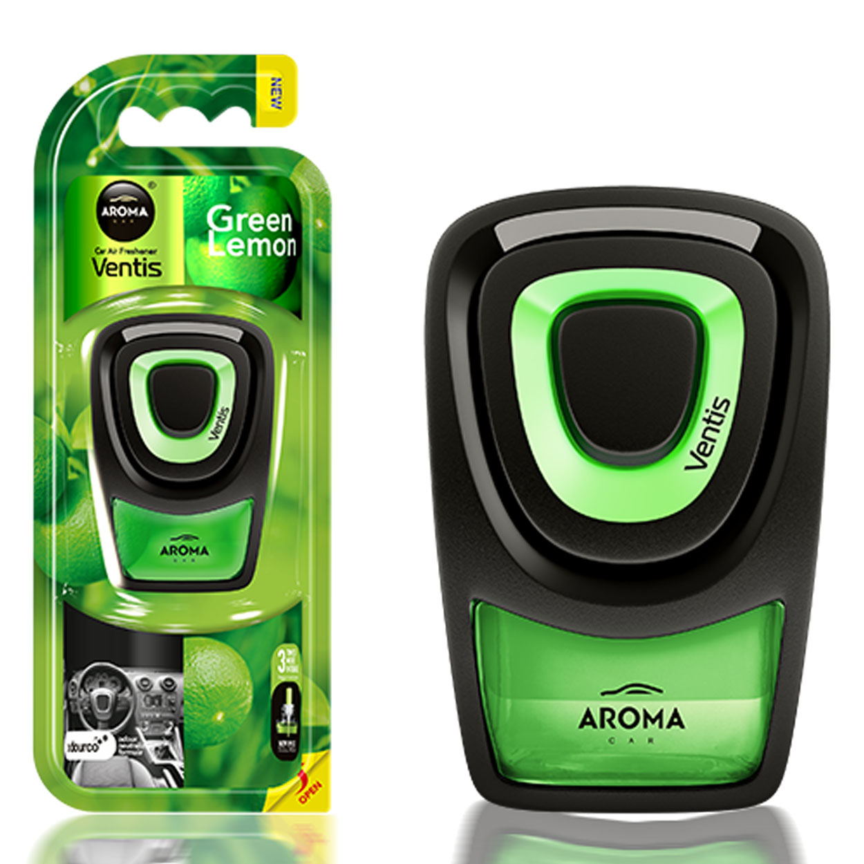 Aroma Car Ventis Lemon Green -ilmanraikastin auton tuuletusritilään