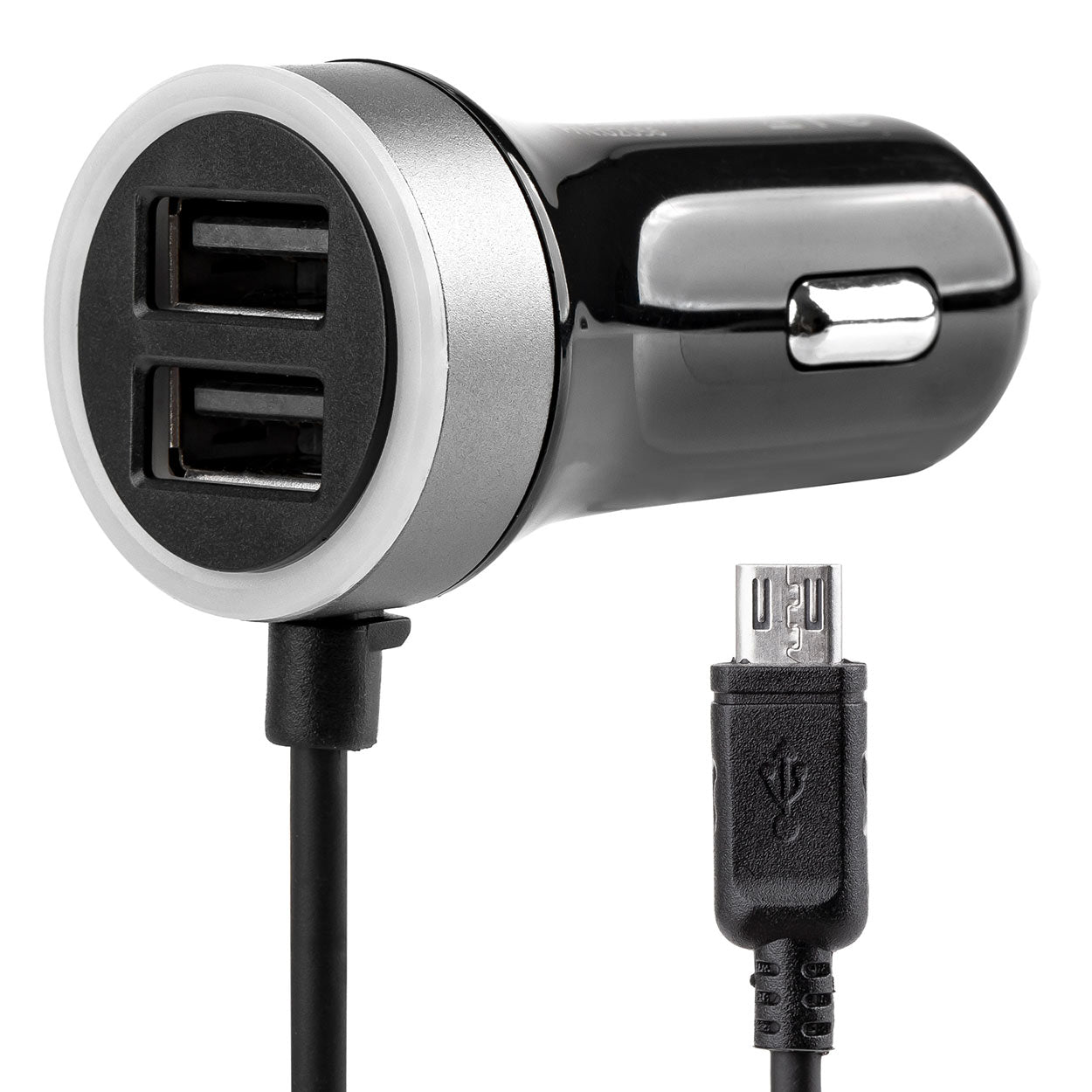USB-autolaturi microUSB-liitännällä ja kahdella USB-portilla