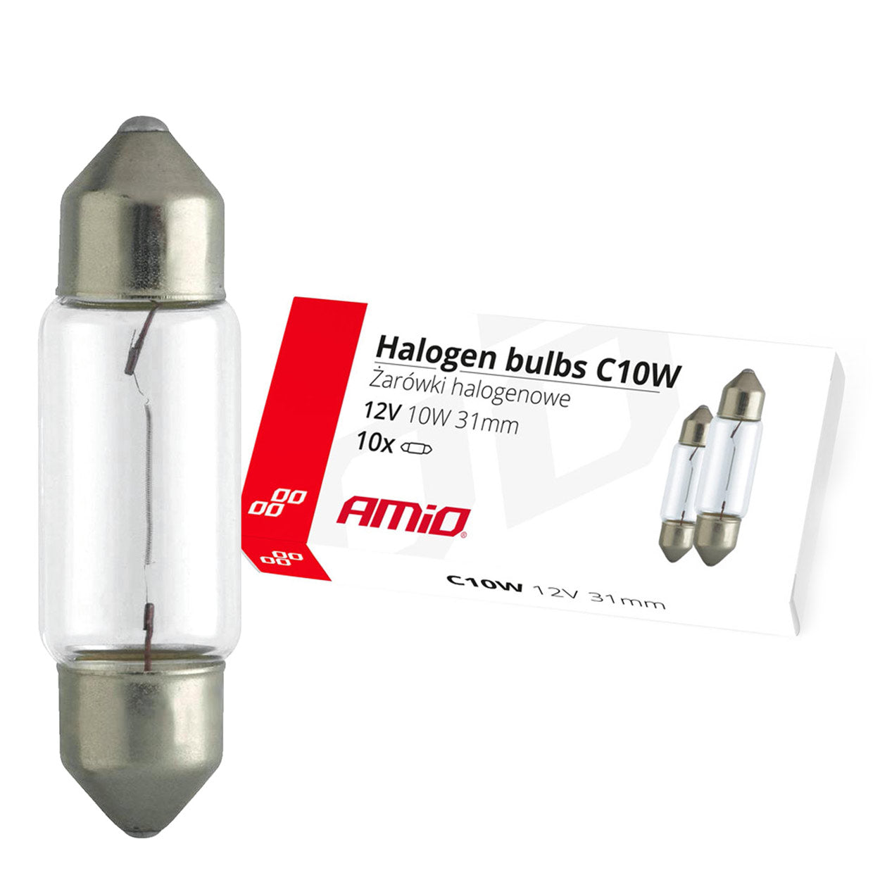 C10W festoon-halogenpærer på 31 mm og 12 V