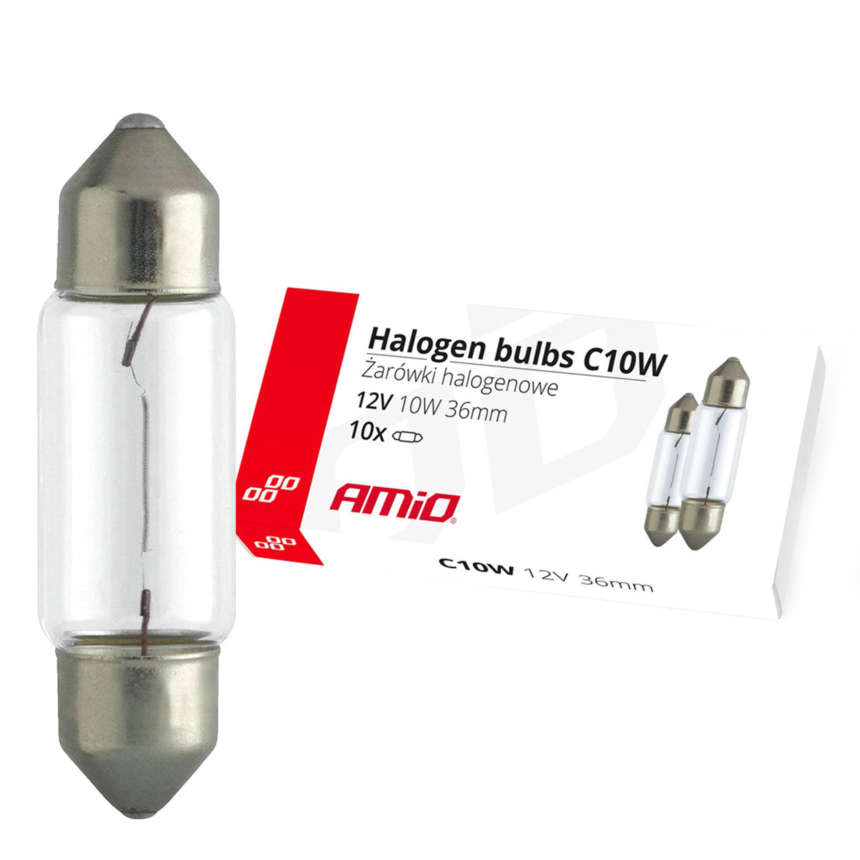 C10W festoon-halogenpærer 36 mm 12 V og 10 W, 10 stk.