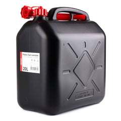 Sort brændstofdunk på 20 liter med tragt