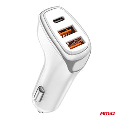 Kompakt USB-biloplader i hvidt design