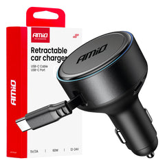 Udtrækkelig USB-C-billader med 60 cm kabel