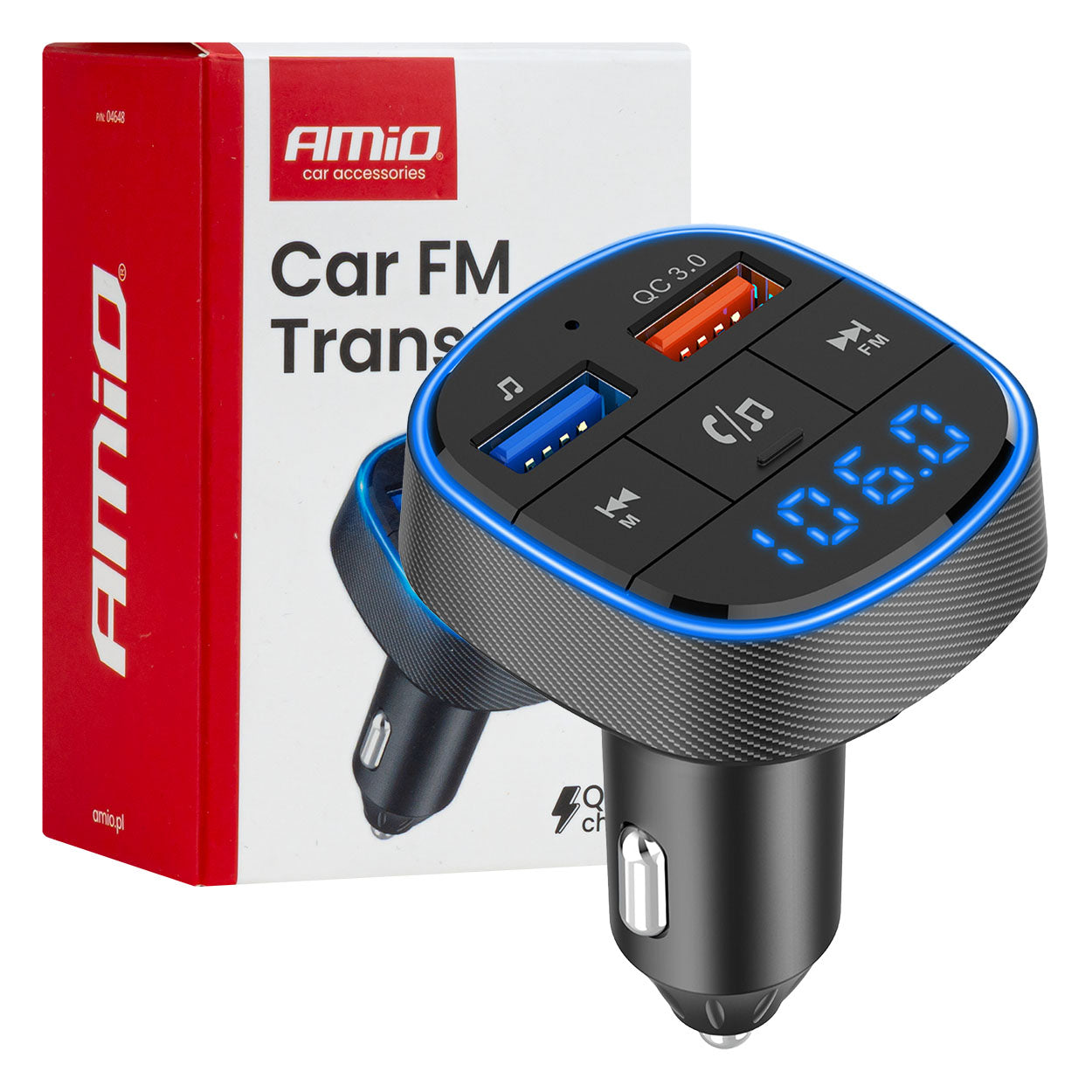 FM-lähetin autoon, jossa 2x USB-A ja Bluetooth