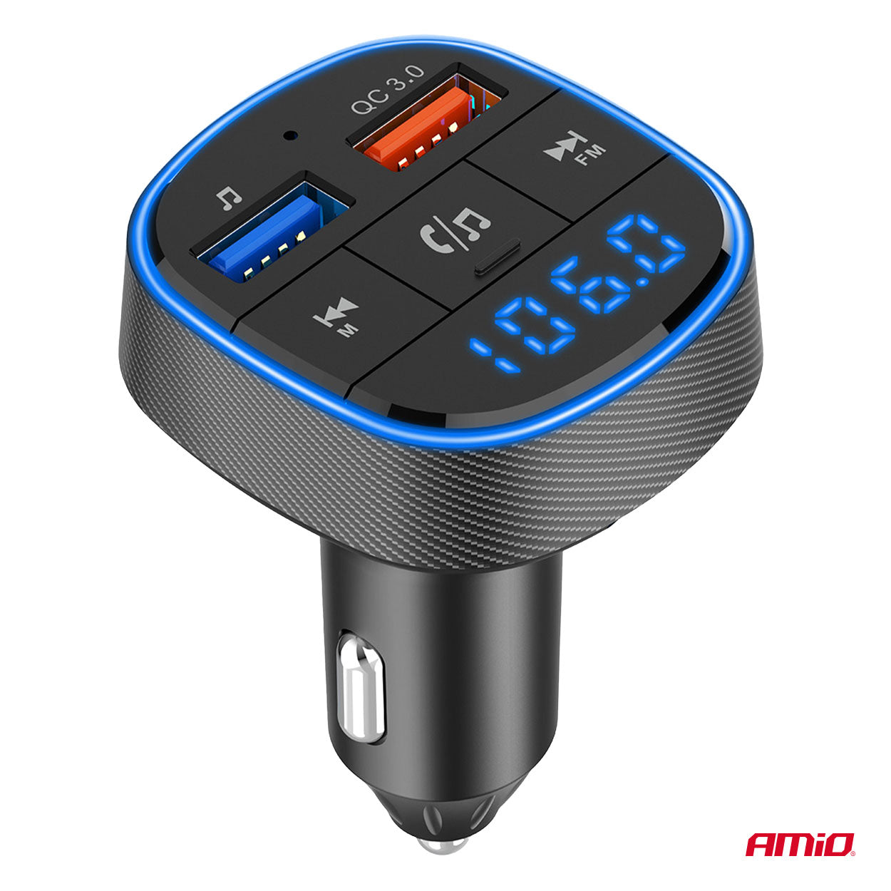 FM-lähetin, jossa 2x USB-A lataukseen ja musiikkiin