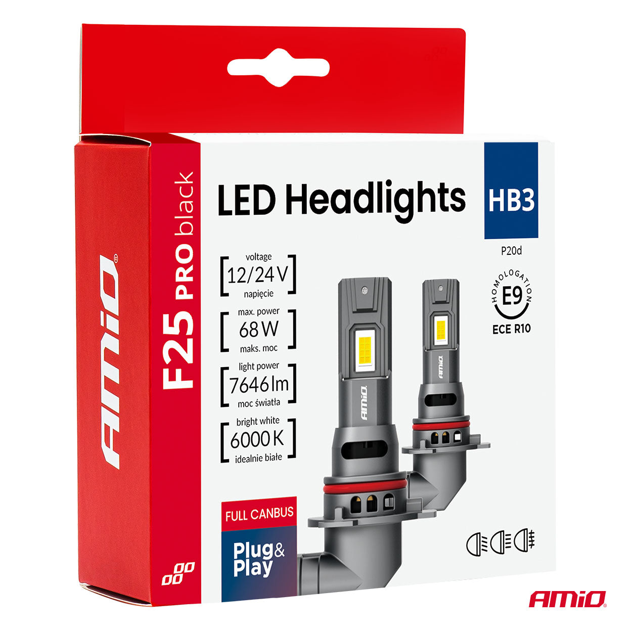 LED-forlygte HB3 F25 PRO BLACK med FULL CANBUS