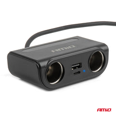 Tupakansytyttimen jatkojohto USB-C:llä, USB-A:lla ja LED-näytöllä