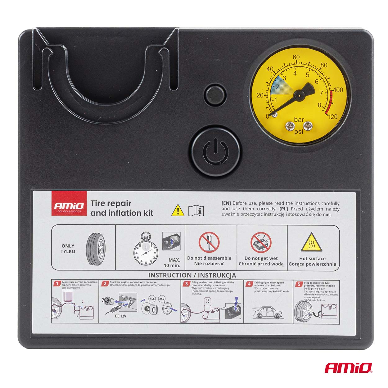 12 V kompressori painemittarilla autonrenkaille