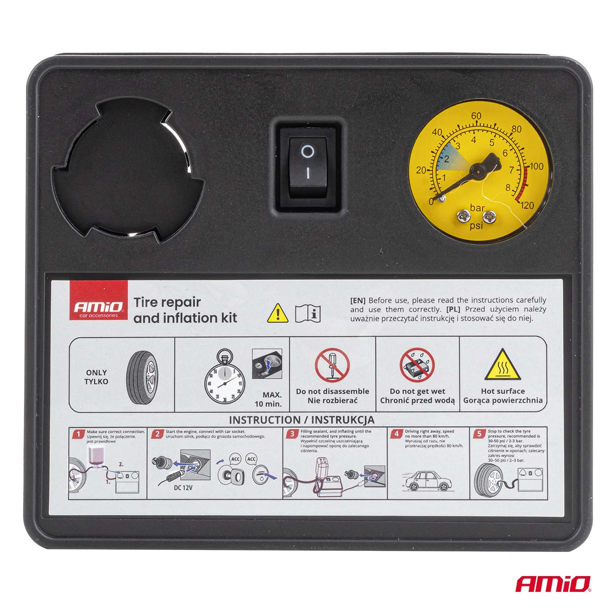12 V rengaskorjaussarja, maksimi paine 120 PSI