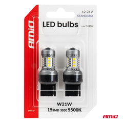 Valkoinen LED-polttimo 7440 W21W yhteensopivaan lampunkantaan