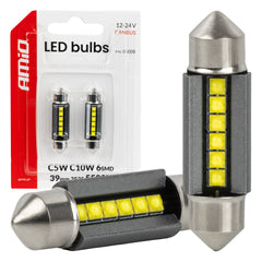 39 mm CANBUS LED-lamppu, jossa on 6 kpl SMD 2525 LEDiä ja valkoinen valo