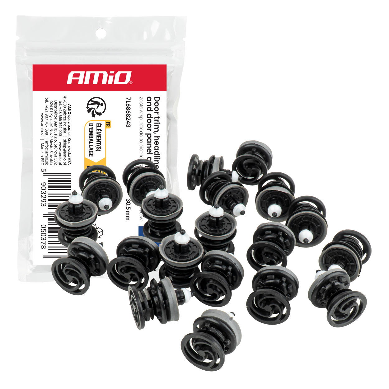 30,5 mm kiinnikesarja auton sisäverhouksiin, sisältää 20 muovikiinnikettä