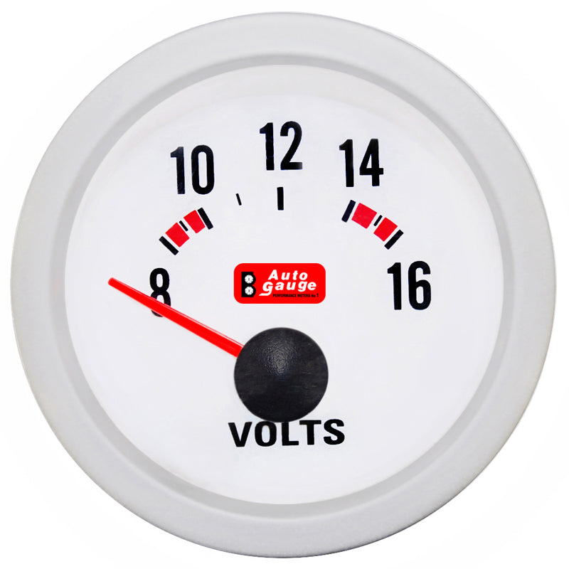Volttimittari valkoinen 2 tuumaa Auto Gauge