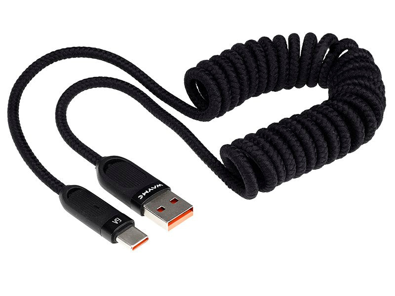 WAYME USB-C -latauskaapeli spiraalimuotoilulla, musta, 50–180 cm
