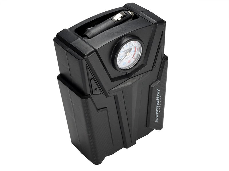 CARMOTION 12 V ilmakompressori analogisella painemittarilla ja adaptereilla
