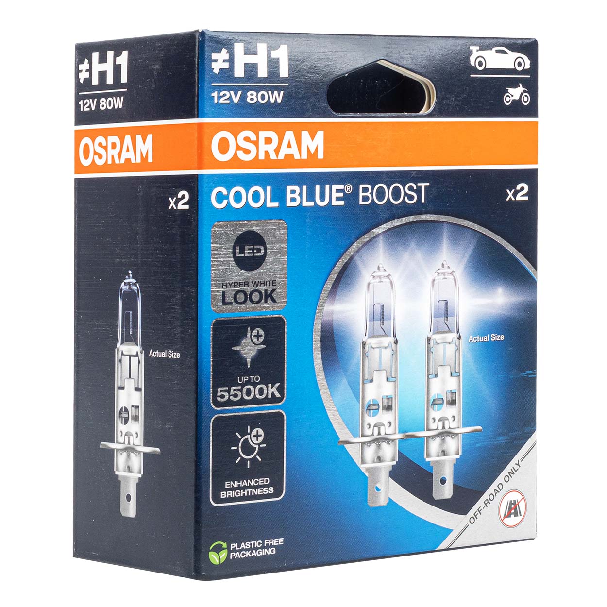 Osram H1 -halogeenipolttimot 12V 55W P14,5s Cool Blue Boost 5500K, 2 kpl