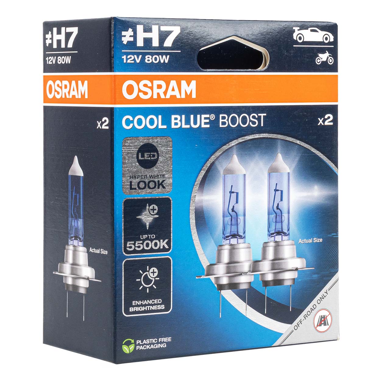 Osram H7 Cool Blue Boost -halogeenipolttimot 12 V 80 W PX26d-kannalla