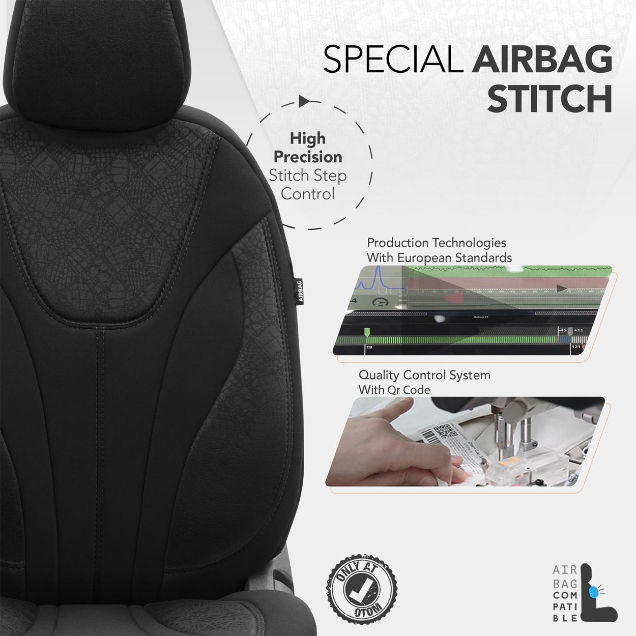 Sædeovertrækssæt med AIRBAG-søm