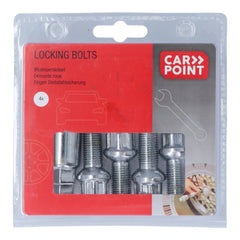 Carpoint låsbare hjulbolte M14x1,5x26mm D-kuglehoved pakket med 4 låsebolte og 1 specialnøgle i beskyttende emballage.