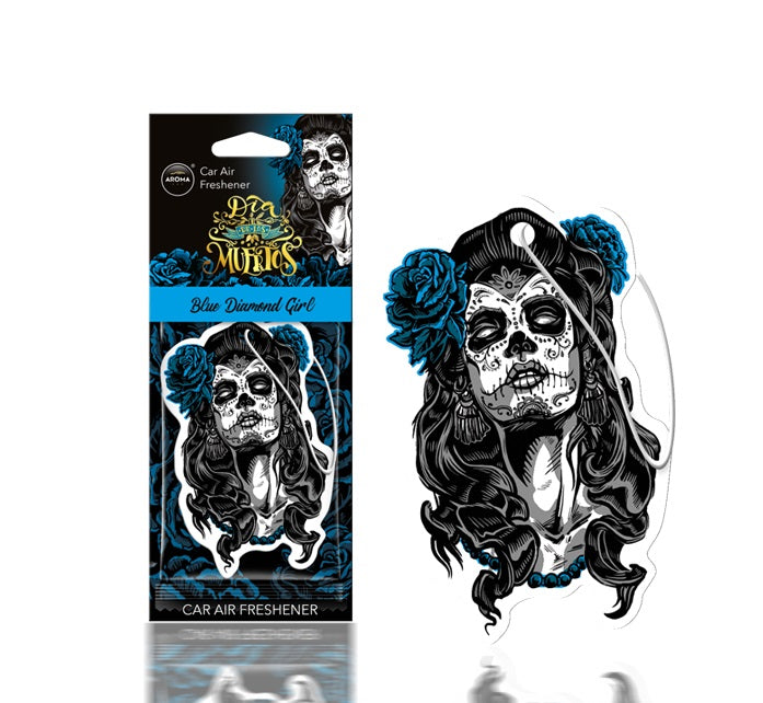 Monivärinen Dia de los Muertos Blue Diamond Girl -autotuoksu selluloosasta