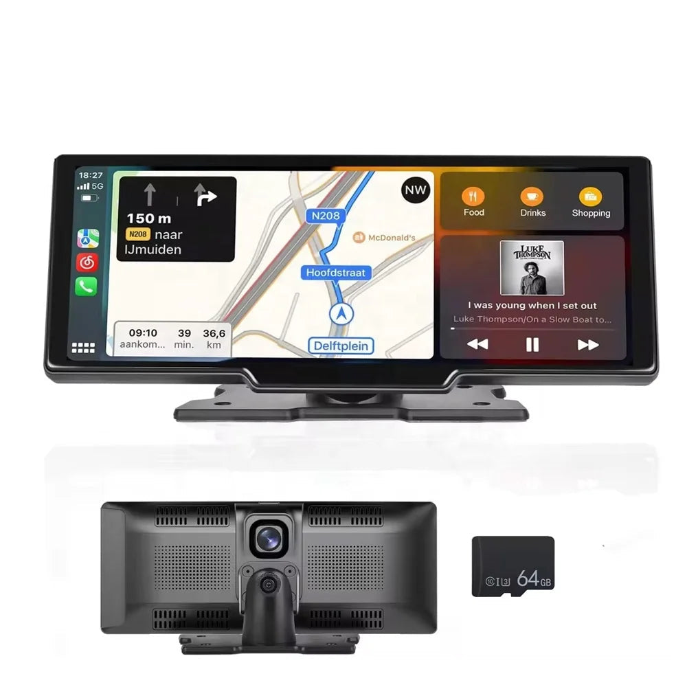 9,3" Apple CarPlay -näyttö sisäänrakennetulla kojelautakameralla ja 64 Gt SD-kortilla 