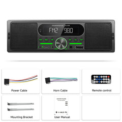 1 DIN autoradio sisäänrakennetulla kaiuttimella, Bluetoothilla, FM/AM-radiolla ja MP3-soittimella 